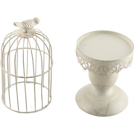 Candelabro vintage de jaula de hierro blanco: elegante decoración para banquetes o cenas. (1/5)