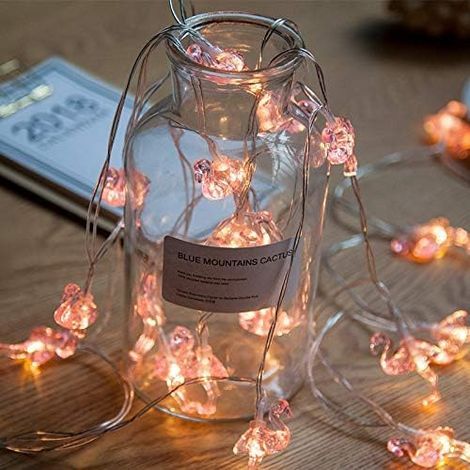 20 LED-Lichterkette (3 m) mit rosa Flamingos, romantische Dekoration für Mädchenzimmer, Partys, Zuhause, Halloween, warmweißes Weihnachtsdeko-Design – Fei Yu (1/5)