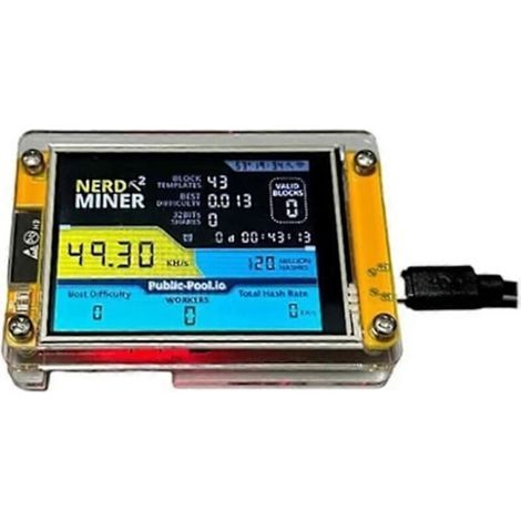Machine de minage de Bitcoin NerdMiner V2 avec écran 2.8 pouces et loterie solo BTC.