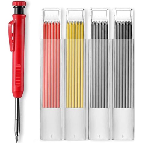 Crayon Chantier,Crayon Charpentier,Porte mine chantier,Crayon pica,1 Crayons Charpentier avec 24 mine crayon chantier convient pour dessins architecturaux et la menuiserie,outils dessin DIY (1/5)