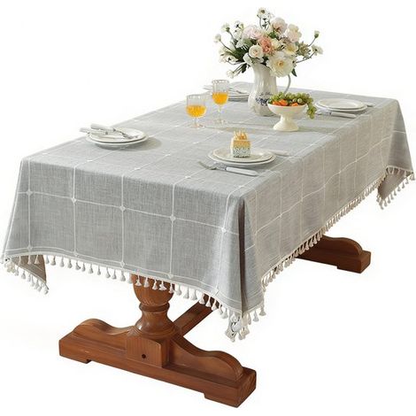 Tovaglia a quadri con nappe, lavabile, ideale per cucina, sala da pranzo o feste, con motivo a quadri marrone chiaro, 90×140 cm. (1/5)