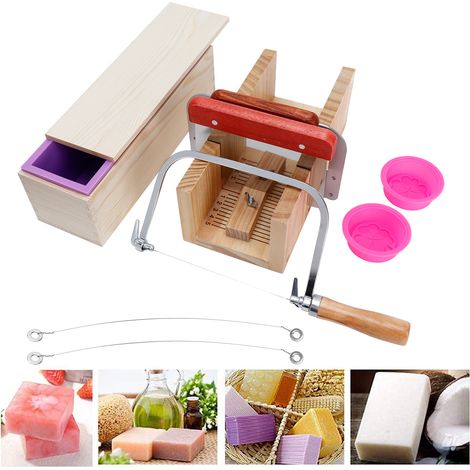 Kit de 9 moules à savon en silicone de 1200 ml, comprenant un coupe-pain en bois et des outils de découpe pour la fabrication de savon DIY. (1/5)