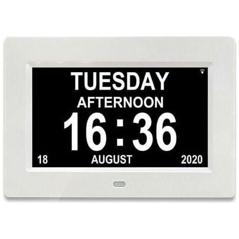-7 LCD Horloge Numérique Calendrier avec Date, Horloge Calendrier avec Date, Jour et Heure Horloge Alzheimer Horloge pour Les Seniors,C'est pour Les Parents (Blanc) (1/5)