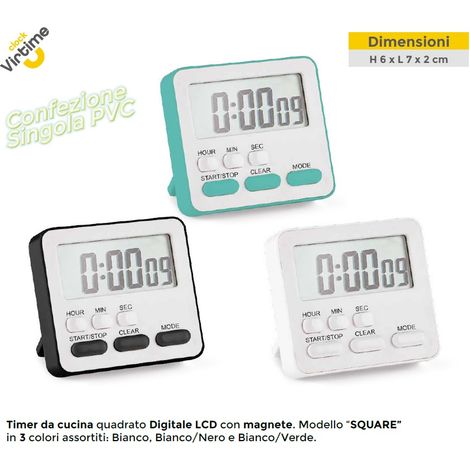 Timer da Cucina Digitale Square Magnetico Display LCD 3 Colori Virtime (1/2)