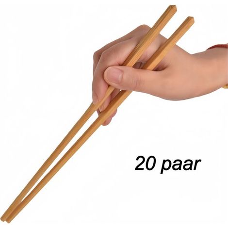20 paires - 25 cm baguettes en bambou - non teintées et non cirées - design carré - couleur naturelle du bois (1/5)
