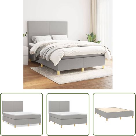 The Living Store Sommier à lattes de lit avec matelas Gris clair 140x190cm Tissu - Lit Plateforme - Lit Double - Matelas Ressorts Ensachés - Literie - Chambre À Coucher (1/5)
