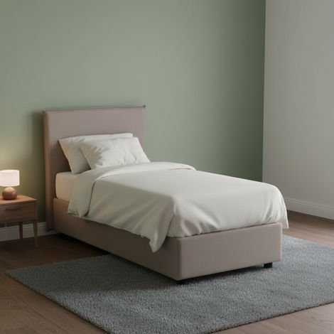 Talamo Italia Einzelbett Cira, Containerbett mit Stoffbespannung, 100% Made in Italy, Frontöffnung, passend für Matratze Cm 90x200, Turteltaube (1/5)
