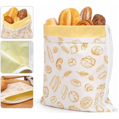 Sac a Pain Reutilisable en Tissu Enduit de Cire d'Abeille avec Fermeture Eclair, Conservation du Pain et de la Baguette 33 x 43 cm (1/5)
