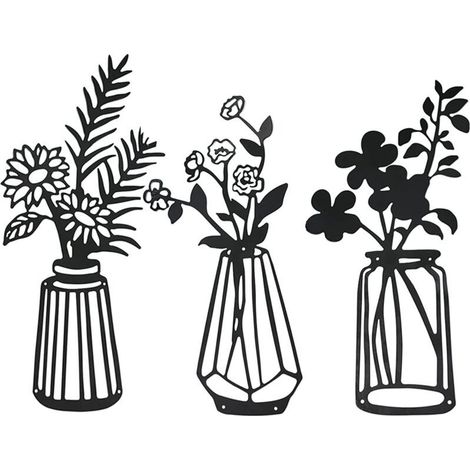 3 Pièces Fleurs en Métal Décoration Murale Art Mural en Métal Noir Sculpture Murale Florale en Métal pour Patio Balcon Salon Chambre Salle à Manger Décorations de Cuisine (1/4)