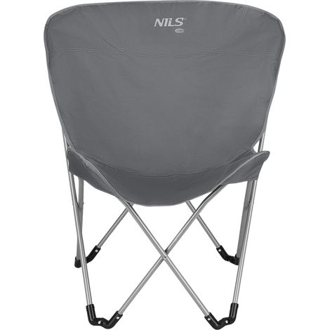 Silla de camping plegable gris, ligera y portátil.