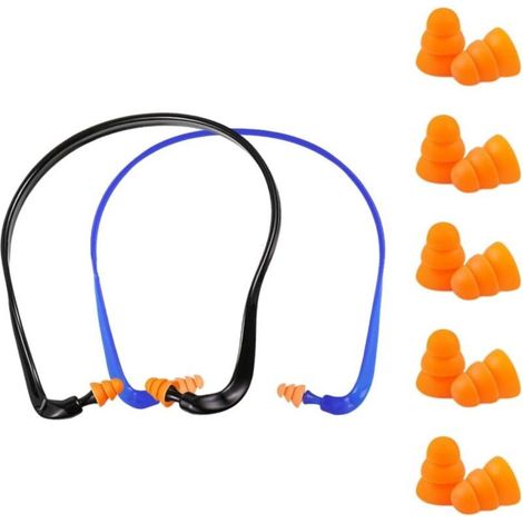 Lot de 2 protections auditives en arceau avec 5 paires de bouchons de rechange, 14 x 14 x 1, arceau de protection auditive de 4 cm, protection auditive pour réduire le bruit (SNR 25 dB), sans pression (1/5)