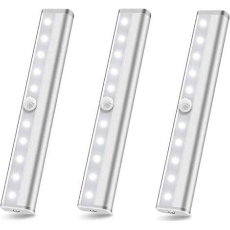 3er-Set kabellose LED-Bewegungsmelderleuchten – 10 LEDs – Erfassungsbereich bis zu 3 Meter – Werkzeuglose Montage – Unterbaubeleuchtung