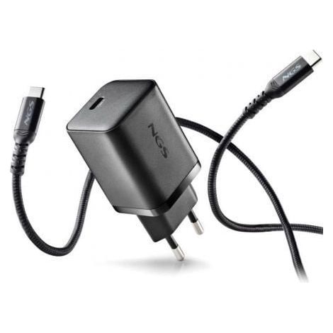 NGS Bud 65W-C: Adaptador de corriente de 65 W con 1 salida USB-C (PD y PPS) y cable de 1,5 metros incluido. Compacto. Gran ancho
