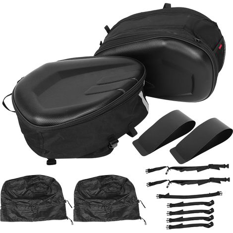 Lot de 2 sacoches moto étanches 58L, porte-casque latéral pour voyage, cyclotourisme, motocross et camping. (1/5)
