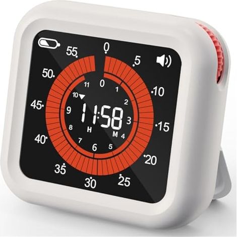 Minuteur visuel numérique - 11h59 rechargeable avec écran VA, chiffres clairs, volume et luminosité réglables, aimanté pour cuisine, classe, bureau (Blanc)
