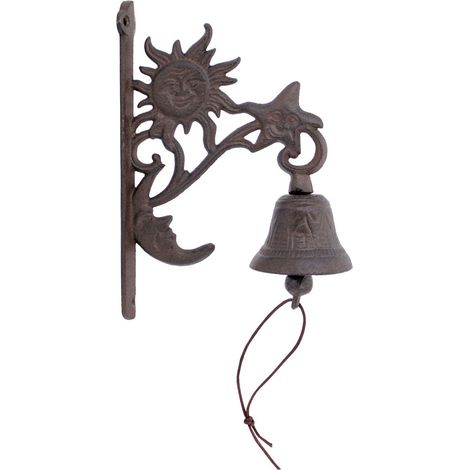 Cloche murale rustique en fonte avec soleil et lune 24 cm (1/5)