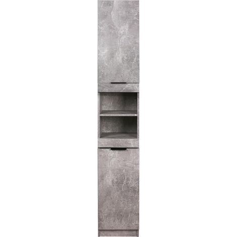 Armoire à Colonne Haut Gain de Place 2 Portes et 2 étagères, Meuble étroit autoportant, Meuble de Rangement Multi-usages, Salon, Salle de Bains, Cuisine, bibliothèque, Bureau (béton) (1/5)