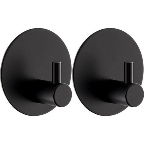(Schwarz) 2 selbstklebende Wandhaken, Badezimmerhaken, runde Haken aus Edelstahl 304, Küchenhandtuchhalter ohne Bohren mit Klebepad, Klebehaken (1/5)