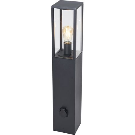 Moderne Außenstehleuchte Schwarz 80cm mit Steckdose IP44 - Charlois