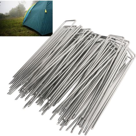 Piquets de sol en forme de U, fil d'acier galvanisé à chaud, piquets de couvre-sol, piquets de sol inclinés, piquets de pelouse, toile de paillage, outils de jardinage. (1/5)