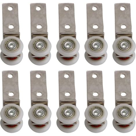 Lot de 10 roulettes métalliques à roulement coudé de 2,5" x 0,75" avec deux roues en plastique, adaptées aux portes coulissantes, fenêtres et armoires, espacement des trous de 20 mm.