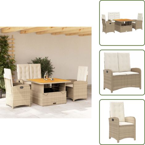 Table de jardin - vidaXL Ensemble à manger de jardin coussins 4 pcs beige résine tressée - Chaise inclinable (1/5)