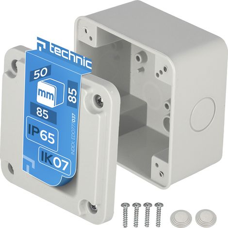 Boîte de dérivation étanche saillie 85x85x50 mm IP65 gris avec 2 presse-étoupes - Edo Technic (1/5)