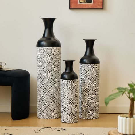 Vase décoratif grand format – Lot de 3 vases en métal design géométrique (50 cm, 66 cm, 83 cm) – Idéal pour plantes d’intérieur, décoration salon, entrée ou bureau – Style moderne et élégant