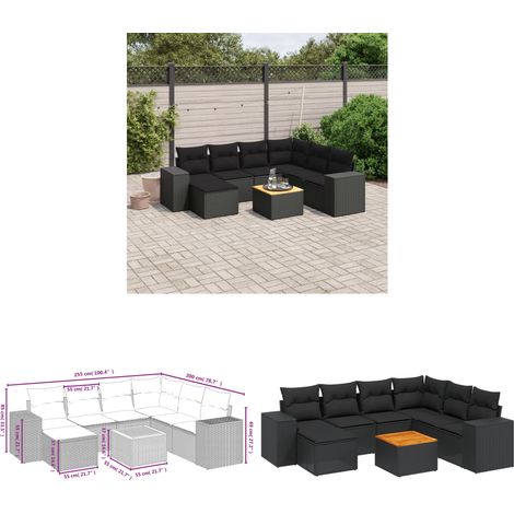 Salon de jardin 8 pcs avec coussins noir résine tressée - Ensemble Salon De Jardin - Meuble Extérieur - Jardin - Mobilier De Jardin - Chaise Lounge - Home & Living (1/3)