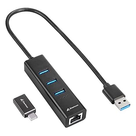 Sharkoon Shark 3-Port USB 3.2 Gen 1 Alu Hub + RJ45 Ethernet Adapter bk (4044951037575) (1/3)