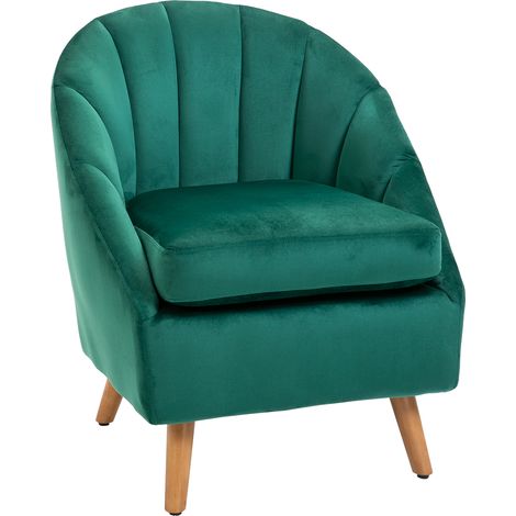 Poltrona da Camera da Letto e Salotto in Velluto Verde con Imbottitura Spessa e Solida Struttura in Legno (67x65x77cm)
