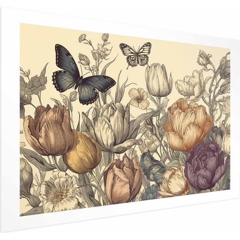 Poster – Bunte Tulpen auf cremefarbenem Hintergrund (1/4)