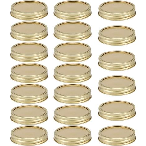 20pcs Couvercle de Bocal Mason Couvercle en Fer Blanc Fendu Bouchon d'étanchéité Rond en métal Anneau Couvercle Mini Bouchon en Acier Inoxydable pour Le ménage(Bague en Or 70 mm + Couvercle)