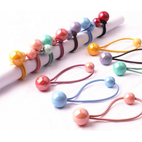 28 elastici per capelli a doppia sfera, elastici per capelli colorati con palline carine, fasce per capelli in gomma a forma di cerchio a bolle per bambini (classici) (6-7 cm) (1/5)