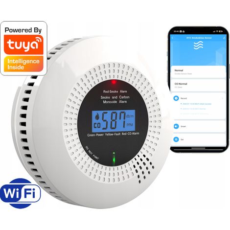Rauch- und Kohlenmonoxidsensor 2 in 1 Tuya WiFi-zertifizierter Kohlenmonoxidmelder (1/5)