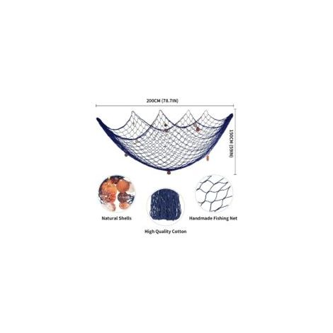 Fischernetz mit Muscheln, 200 cm x 150 cm, Stranddeko für Partys, Wohnzimmer, Schlafzimmer, mediterraner Stil, Wanddekoration (Blau) - Crezuo