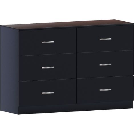 Riano 6 Drawer Wide Chest of Drawers Bedroom Furniture Storage Unit Cabinet, Black