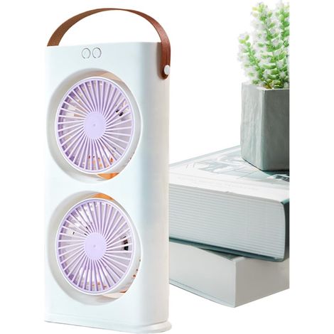 Ventilateur double tête portable USB-C rechargeable 3 vitesses ventilateur de table maison voyage chambre camping silencieux compact été (1/5)