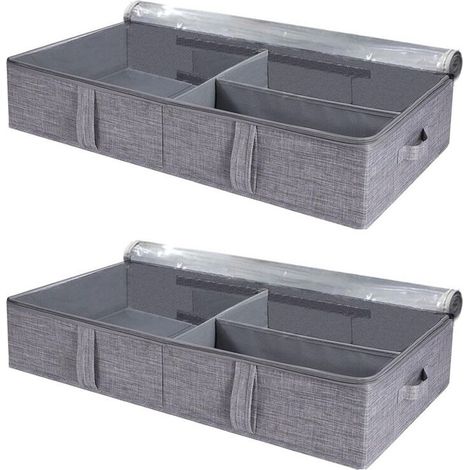 2 cajas de almacenamiento de 50 litros para debajo de la cama con tapa, cajas de almacenamiento de ropa plegables con laterales/fondo resistentes y separadores.
