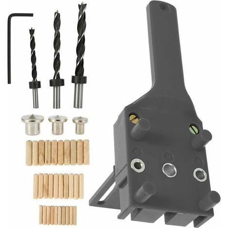 Gabarit De Perçage Pour Chevilles - 41 Embases En Plastique ABS Et Métal - Pour Tenons Bois 6 mm 8 mm 10 mm - Adapté Planches 12 à 32 mm - Kit Complet ×1 (1/5)