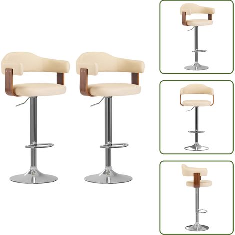 Barhocker 2 Stk. Creme Bugholz und Kunstleder - Barhocker - Küchenhocker - Esstischsessel - Drehbares Stuhl - Hochstuhl
