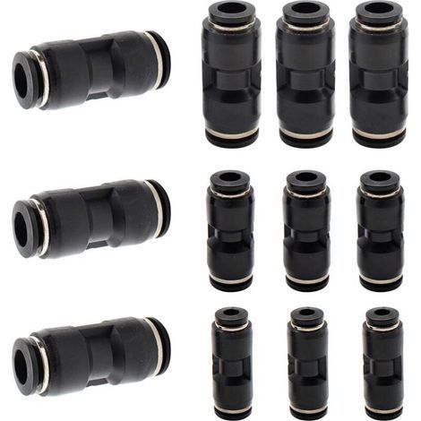 12 Pièces Raccords Rapides Pneumatiques,Union Droite en Plastique Connect, Noir Pousser le Connecteur Rapide, Convient pour L'équipement Trachéal (1/4)