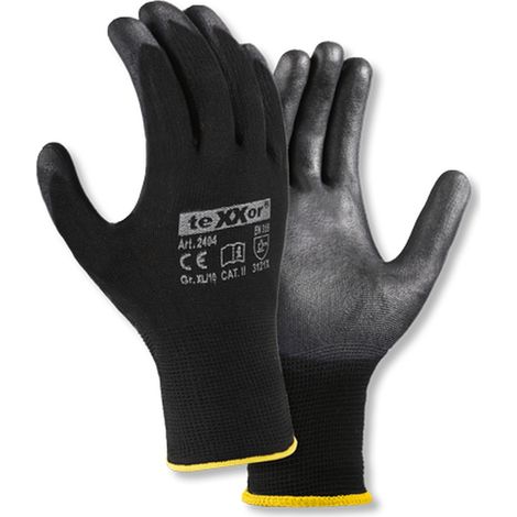 teXXor® Polyester-Strickhandschuhe POLYURETHAN BESCHICHTET, Schwarz/Schwarz (1/5)