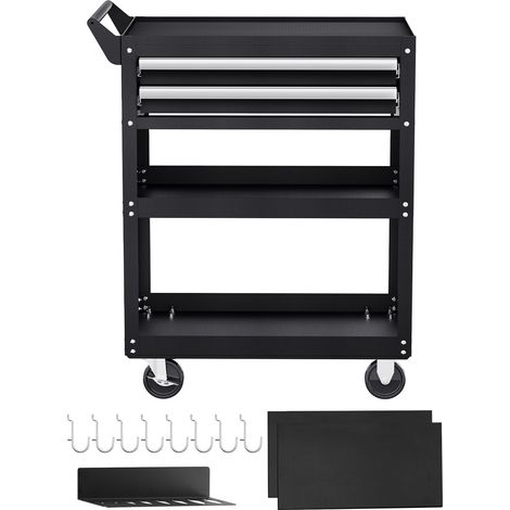 Mophorn 5-stöckiger Werkzeugwagen mit Rädern, Tragkraft 180 kg, Arbeitswagen mit 2 Schubladen und Stecktafel, abschließbarer Werkzeug-Organizer für Garage, Lager und Werkstatt, schwarz