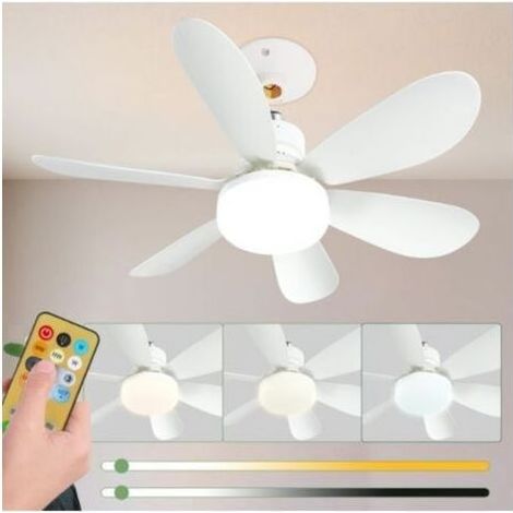 Leiser 52-cm-Deckenventilator mit Licht und Fernbedienung, 40-W-Deckenventilatorlampe mit E27-Fassung, dimmbarer LED-Deckenventilator für Schlafzimmer und Wohnzimmer, 3 Geschwindigkeitsstufen, 6 Flüge (1/5)