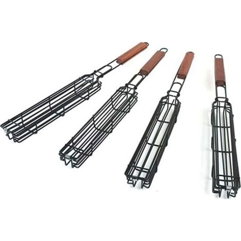 [NEVER USED] Pack BBQ Grill Baskets with Lockable Long Wooden Handle Non-Stick Stainless Steel Grilling Baskets for BBQ Fish Vegetables Sausages Onions