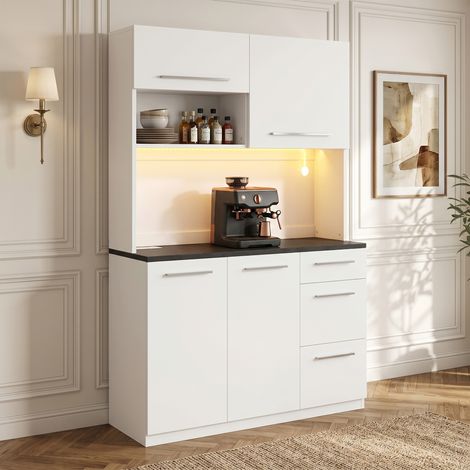 Buffet haut de rangement avec prises intégrées meuble polyvalent pour salon salle à manger en panneaux de particules blanc 120x40x180 cm (1/5)