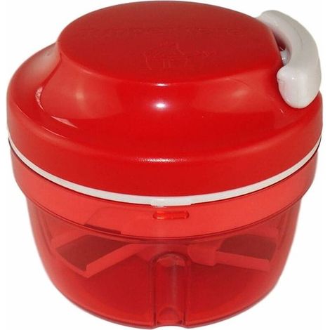 Cortador cebollas, Cortador manual ABS cuchilla acero inoxidable, Mini cortador portátil verduras frutas, Ayuda multifuncional, Rojo, 15x10cm (1/5)
