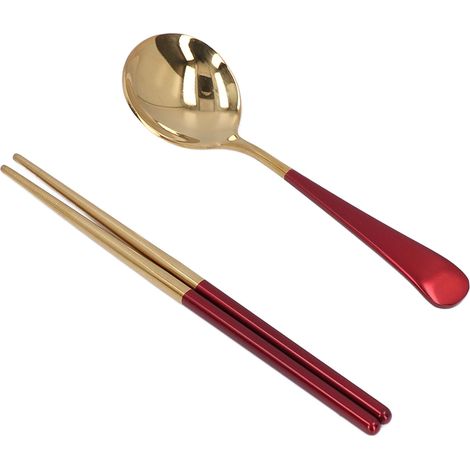 Ensemble de couverts réutilisables écologiques, finition miroir or rouge - design élégant