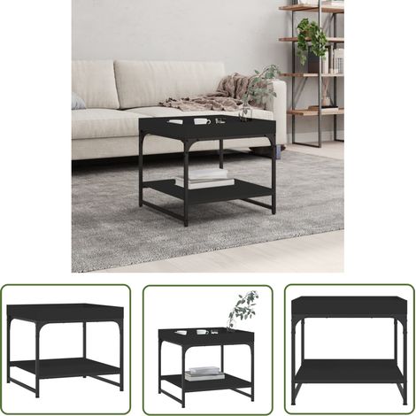 The Living Store Table basse noir 49,5x49,5x45 cm bois d'ingénierie - Table Basse - Meuble Salon - Table D'appoint - Table Ronde - Design Moderne (1/5)
